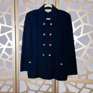 St. John Black Double Breasted Sweater Blazer